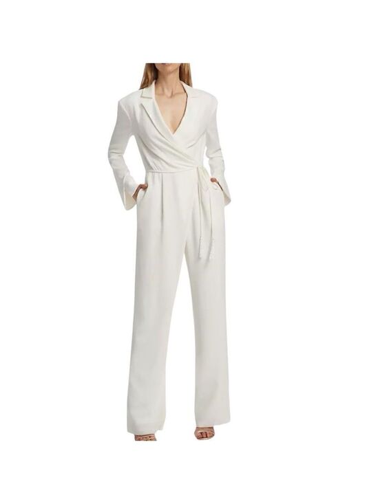 Cinq à Sept Pants - Cinq a Sept Ivory Holiday Macie Wrap Jumpsuit Size 8